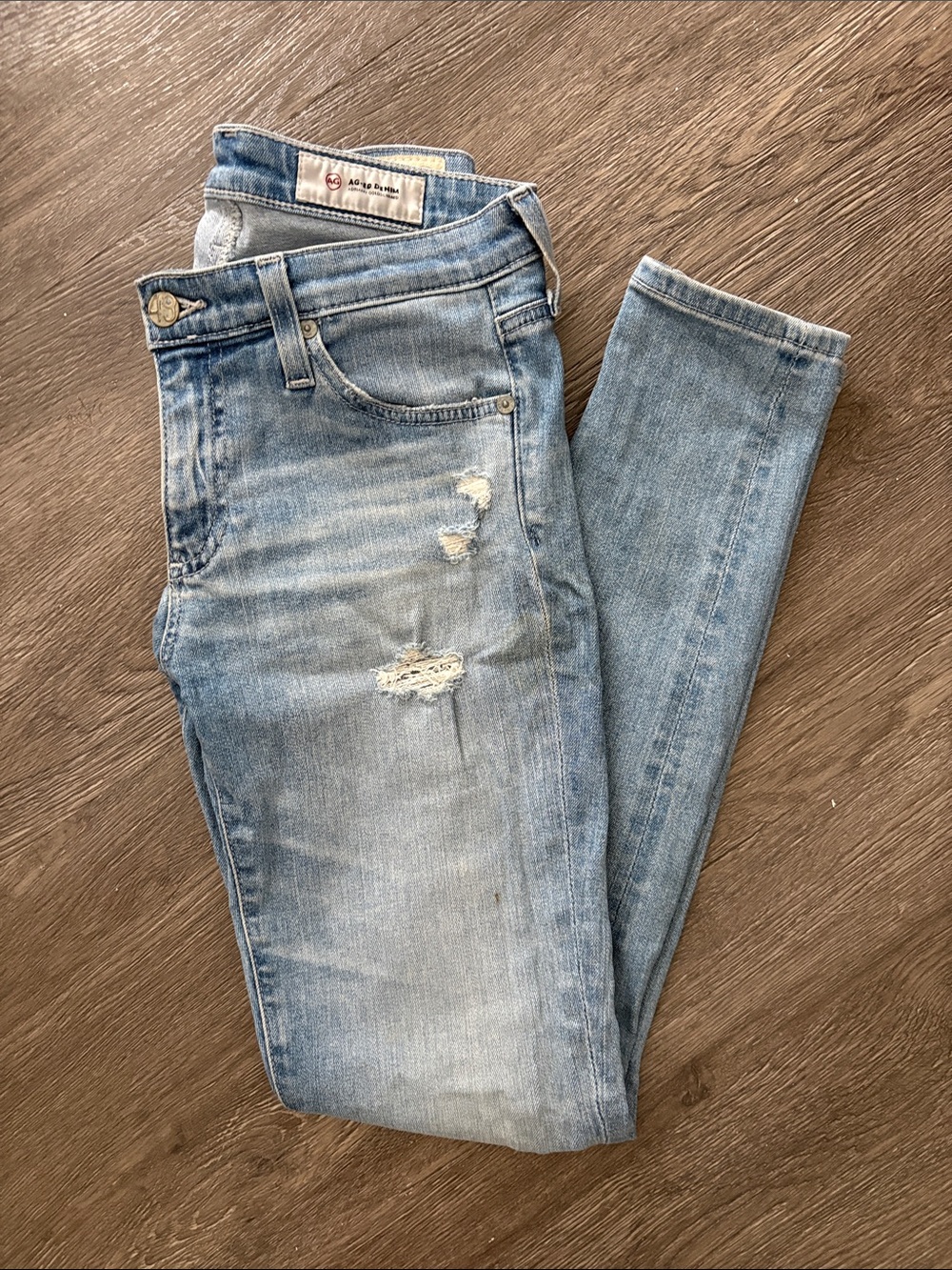 AG Light Blue Women's Distressed Skinny Jeans